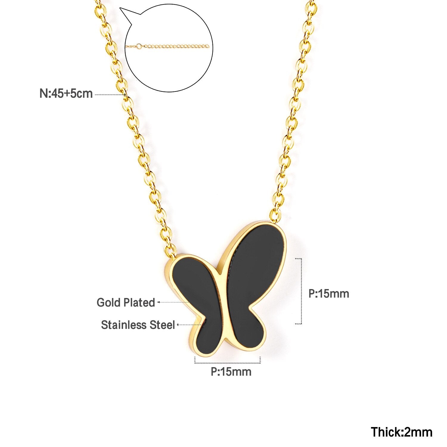 ASON Colorful Black White Shell Butterfly Chain Pendant Necklace Gold Color Stainless Steel for Women Fashion Jewelry asonjewelry
